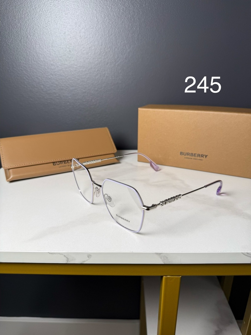 Burberry Silver Rimless Glasses with Light Purple Trim